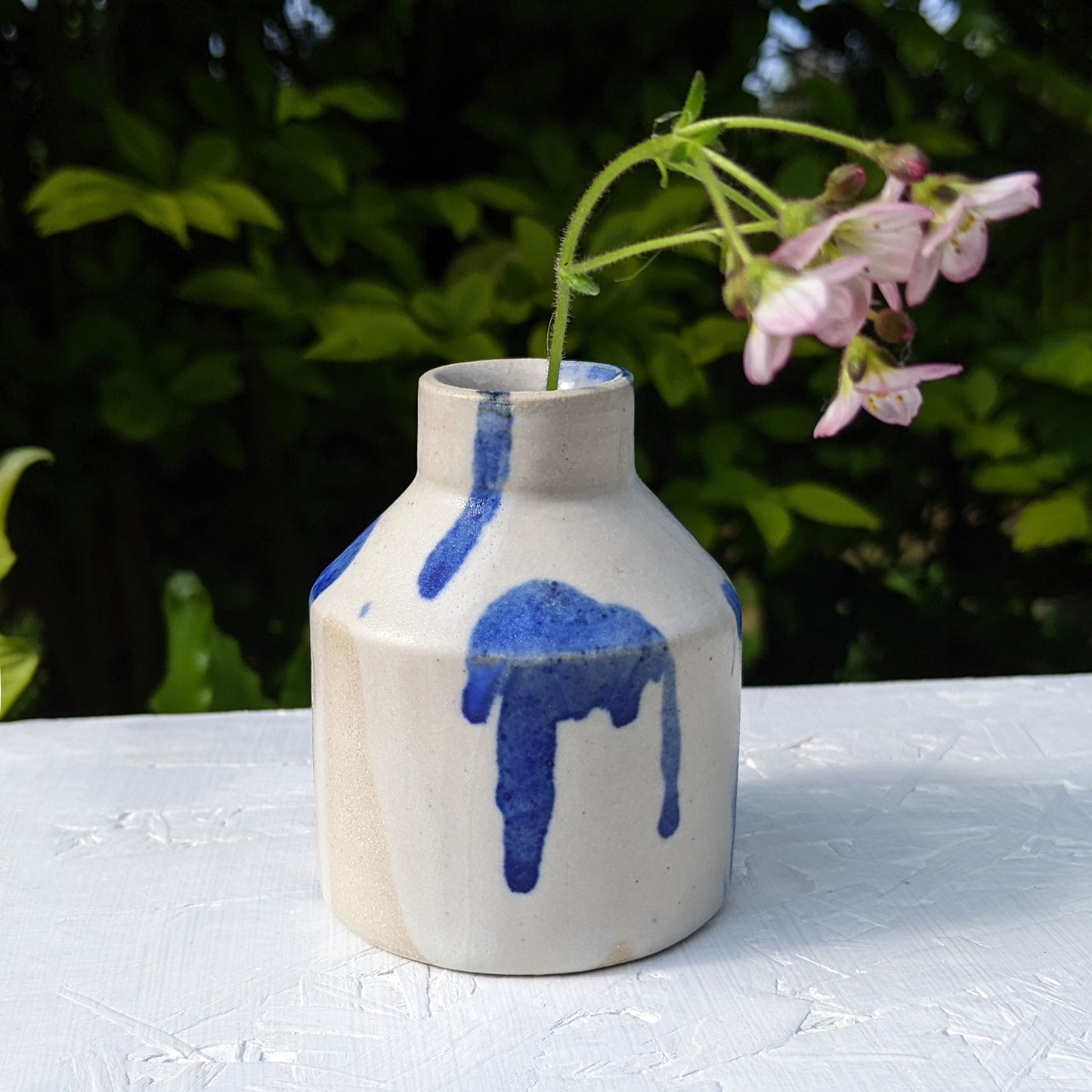Stoneware Bud Vase - Cobalt Drips