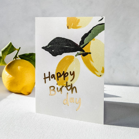 Gold Lemons Happy Birthday Card for a Summer Birthday Celebration