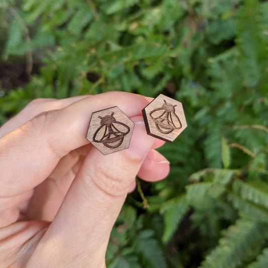 Dainty Hexagon Bee Stud Earrings - The Moonlit Press