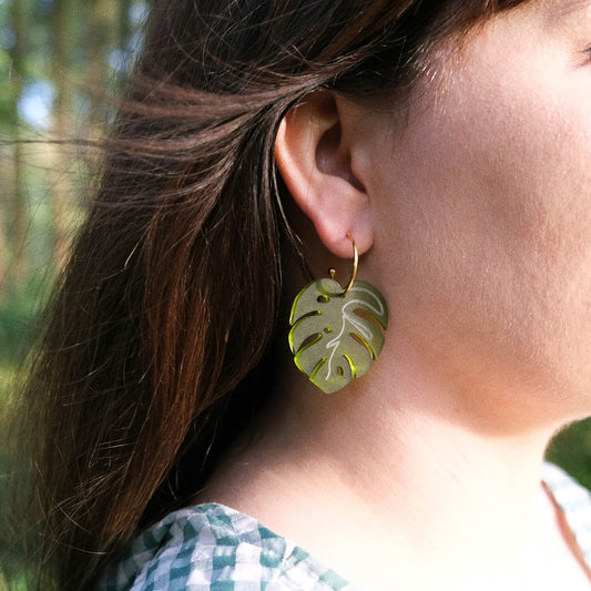 Large Monstera Hoop Earrings Worn - The Moonlit Press