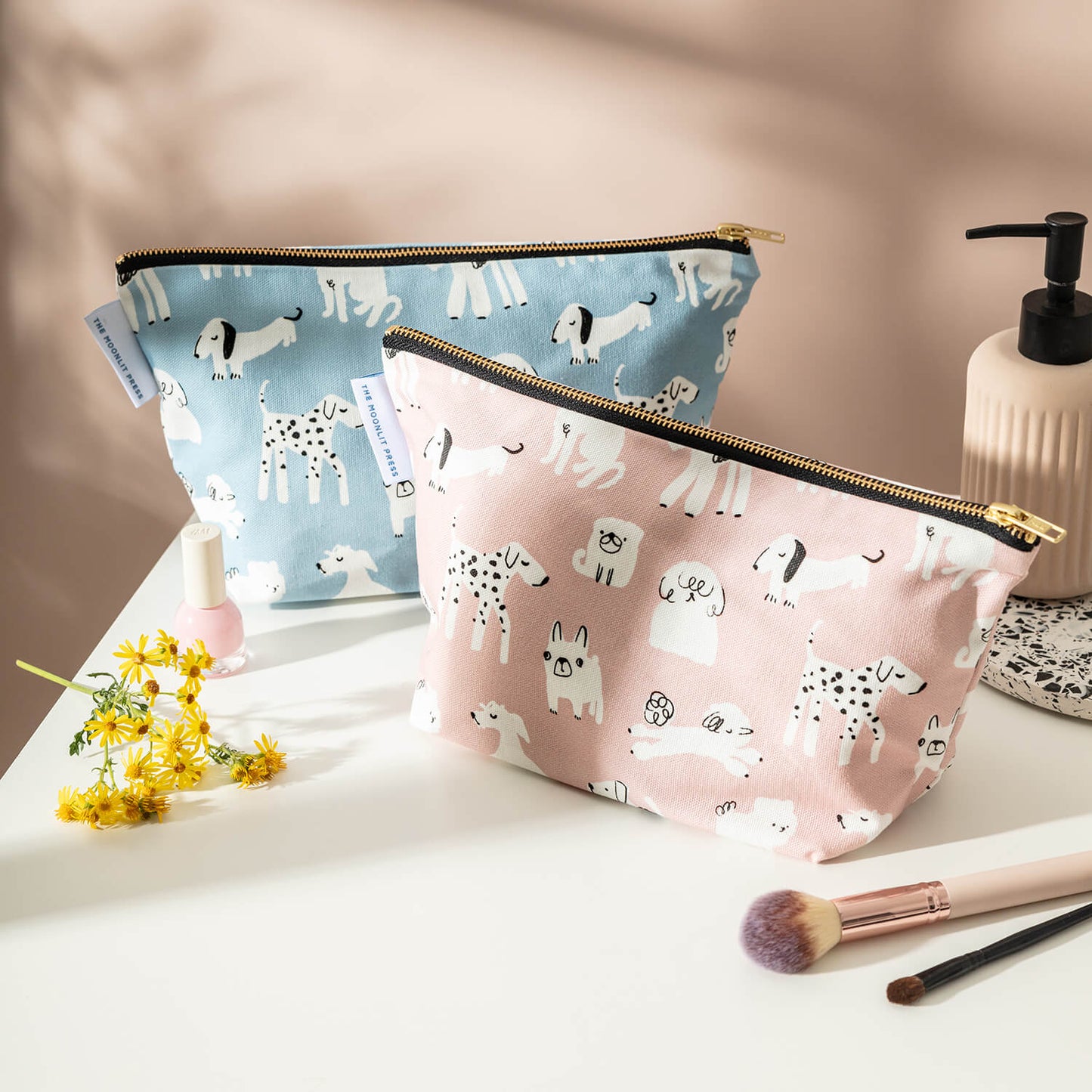 Large Dog Print Wash Bag - The Moonlit Press