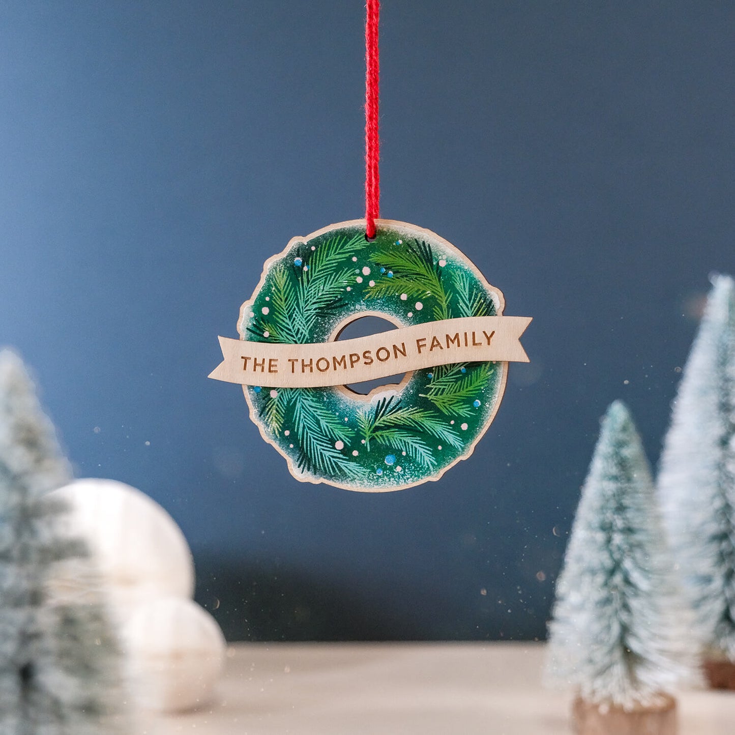 Personalised wreath Christmas decoration - The Moonlit Press UK