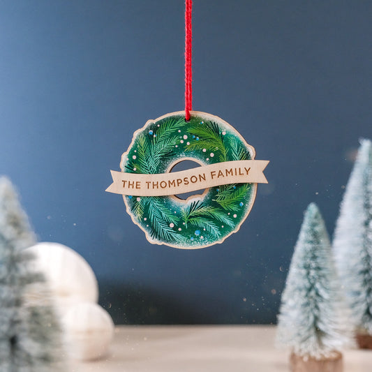 Personalised wreath Christmas decoration - The Moonlit Press UK
