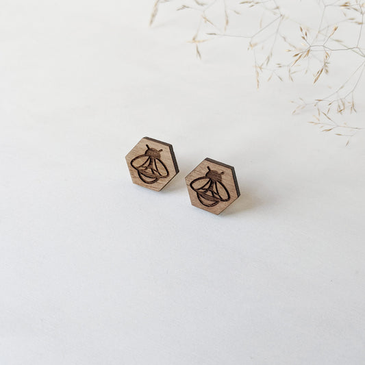 Small Wooden Bee Stud Earrings - The Moonlit Press