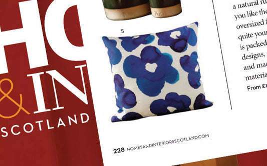 Blue Floral Cushion featured in Homes & Interiors Scotland November December 2025