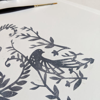 Woodland Ferns and Bird Print