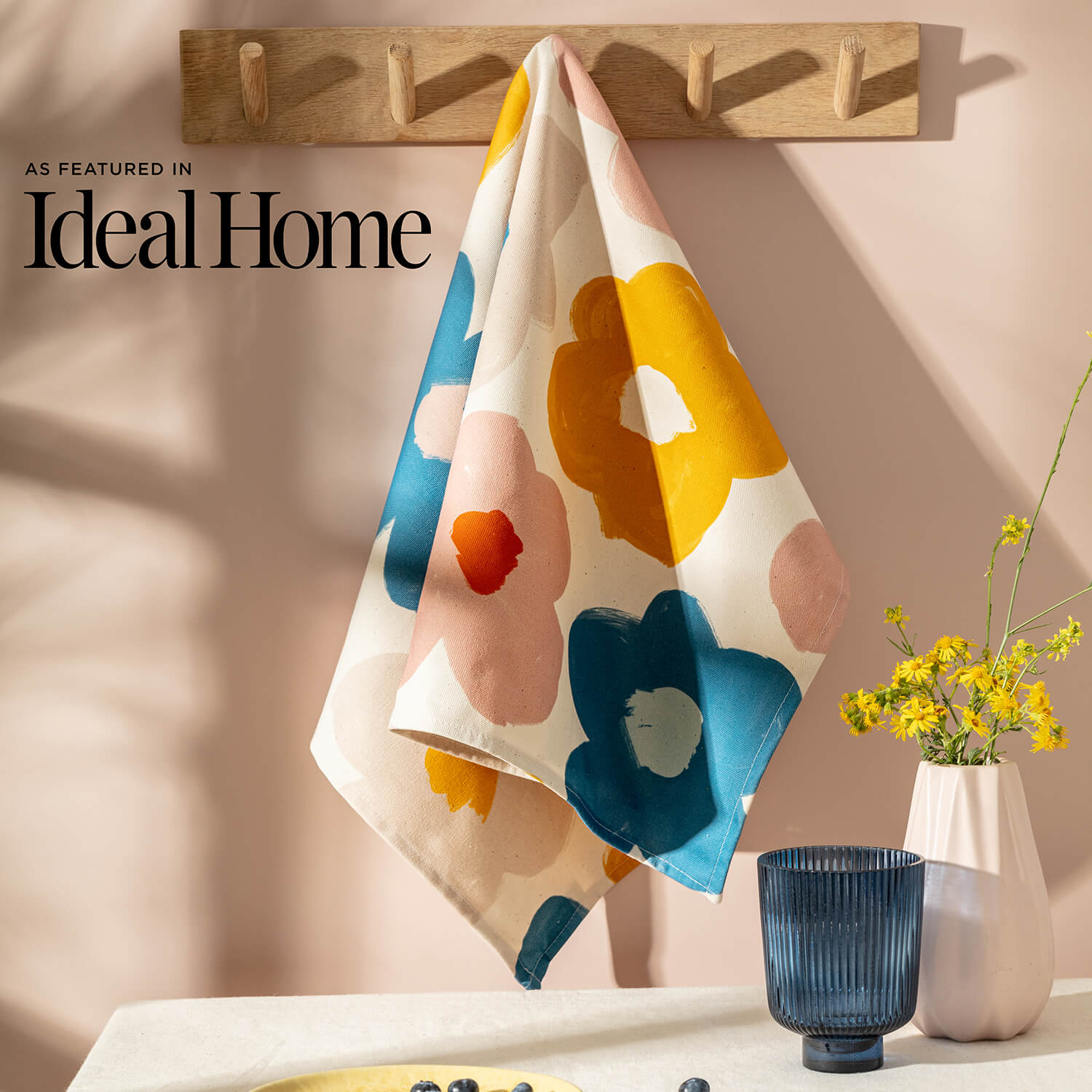 Bright Floral Tea Towel featured in Ideal Home Magazine by The Moonlit Press