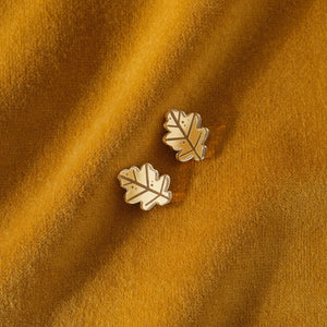 Gold Oak Leaf Stud Earrings - The Moonlit Press UK
