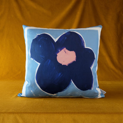 Large Blue Daisy Flower Cushion - The Moonlit Press UK
