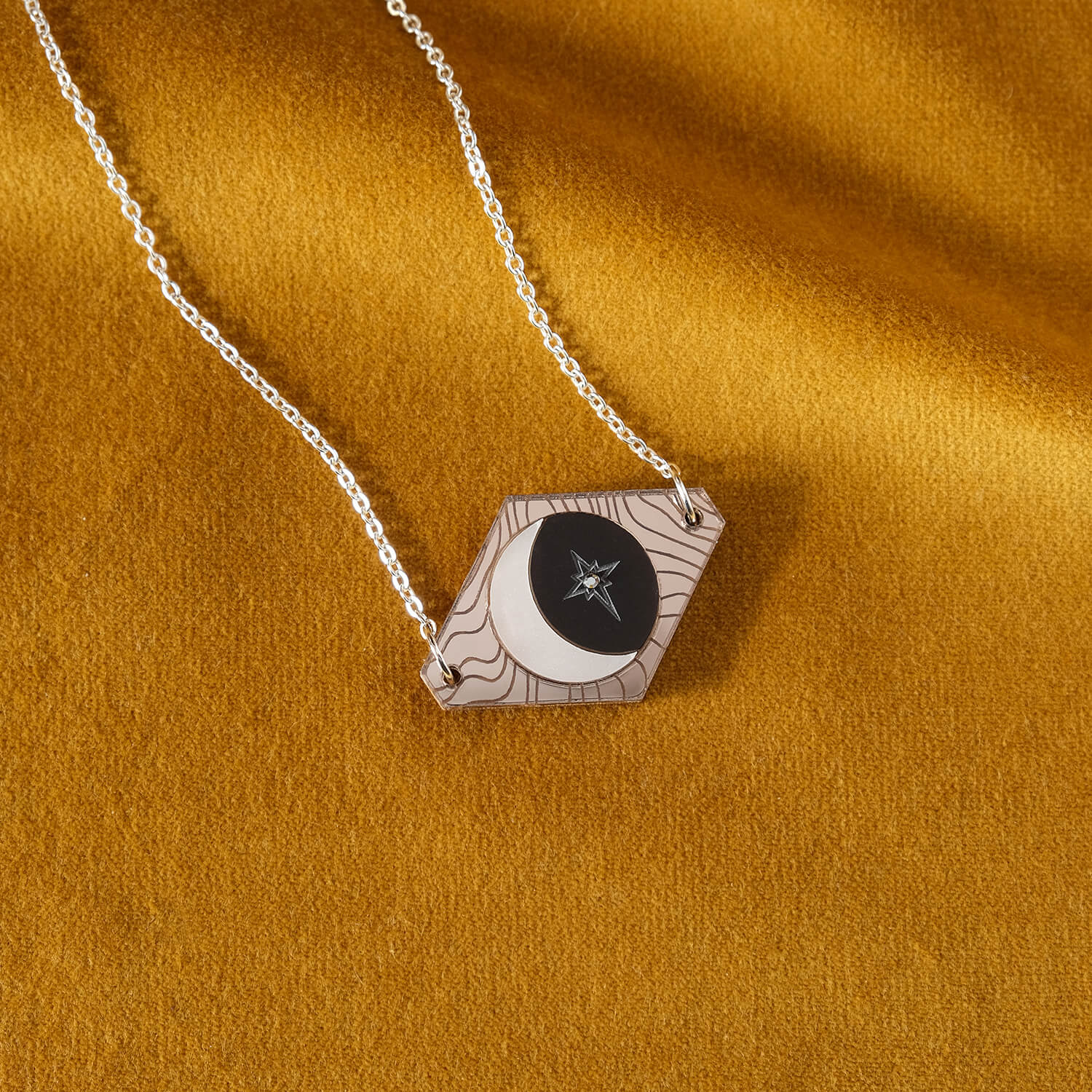 New Moon and North Star Necklace - Handmade by The Moonlit Press in the UK