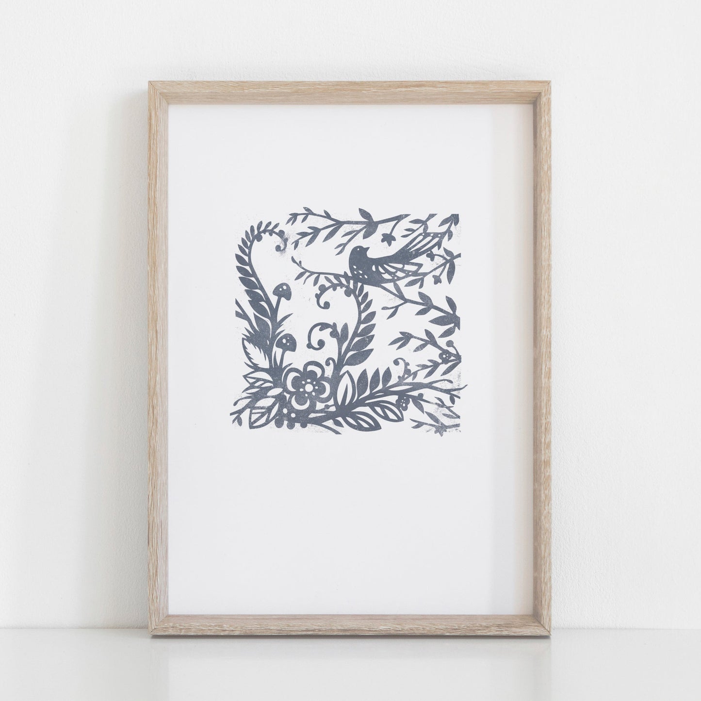Woodland Ferns and Bird Print