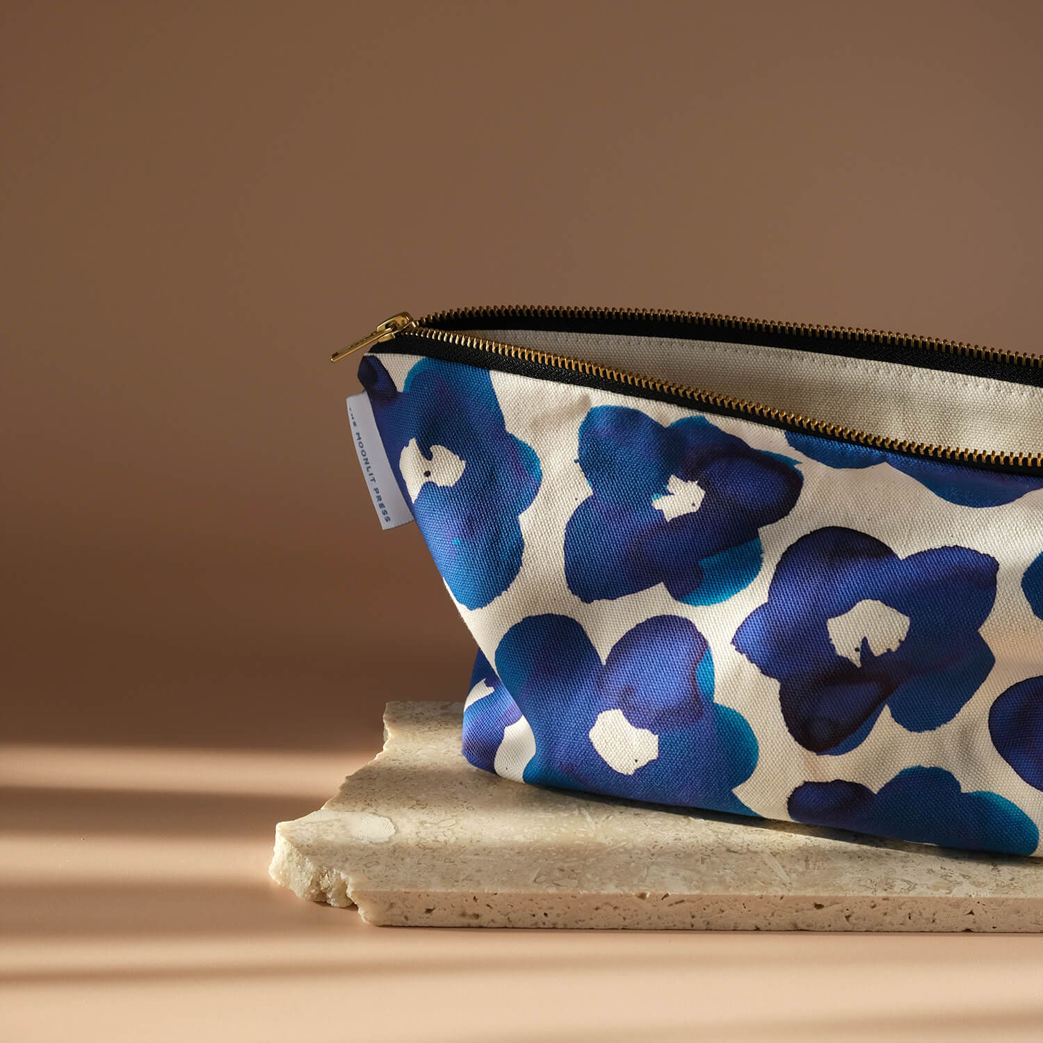 Blue Floral Cotton Wash Bag - The Moonlit Press UK