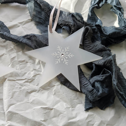 Handcrafted White Star Decoration with crystal embellishment