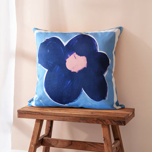 Large Blue Flower Cushion - The Moonlit Press UK
