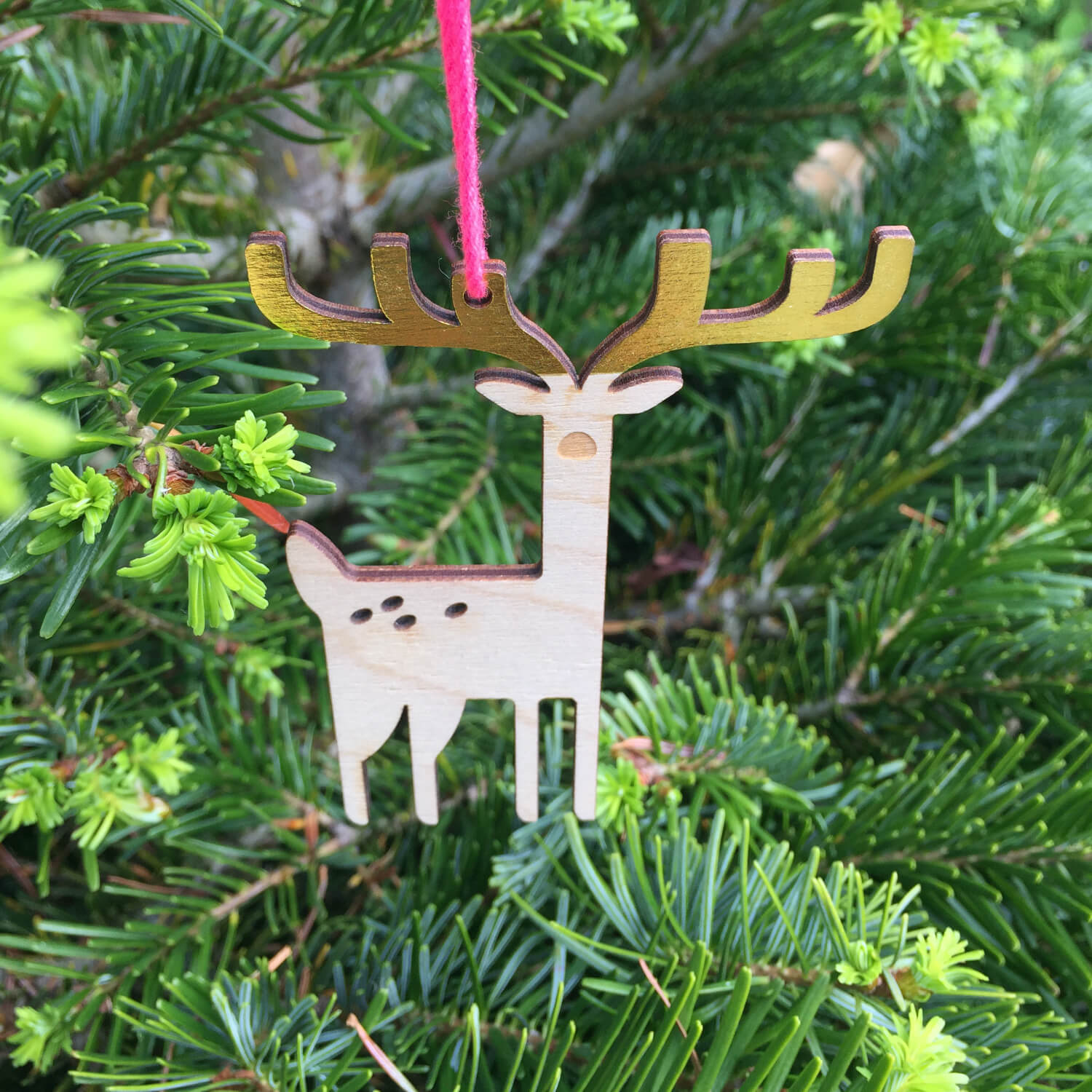 Reindeer Christmas Tree Decoration with Gold Antlers