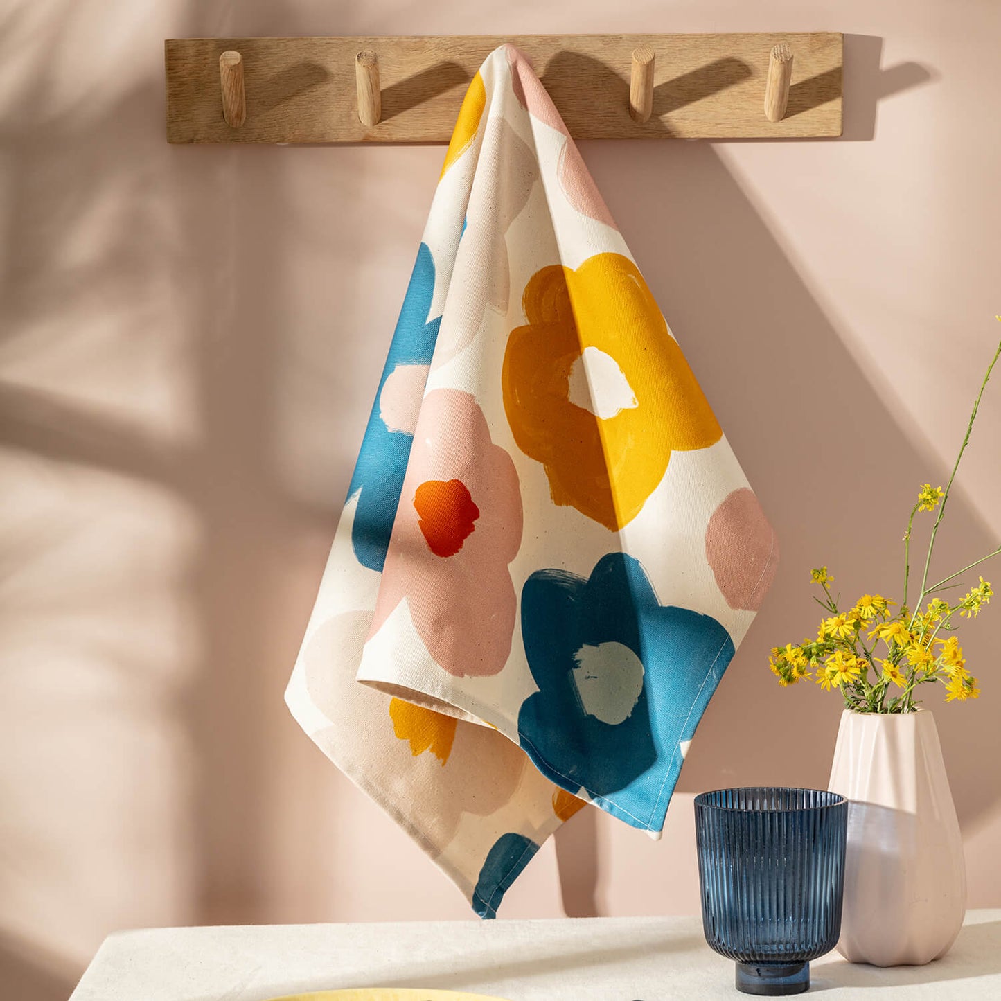 Floral Tea Towel in a Pink Kitchen - The Moonlit Press UK