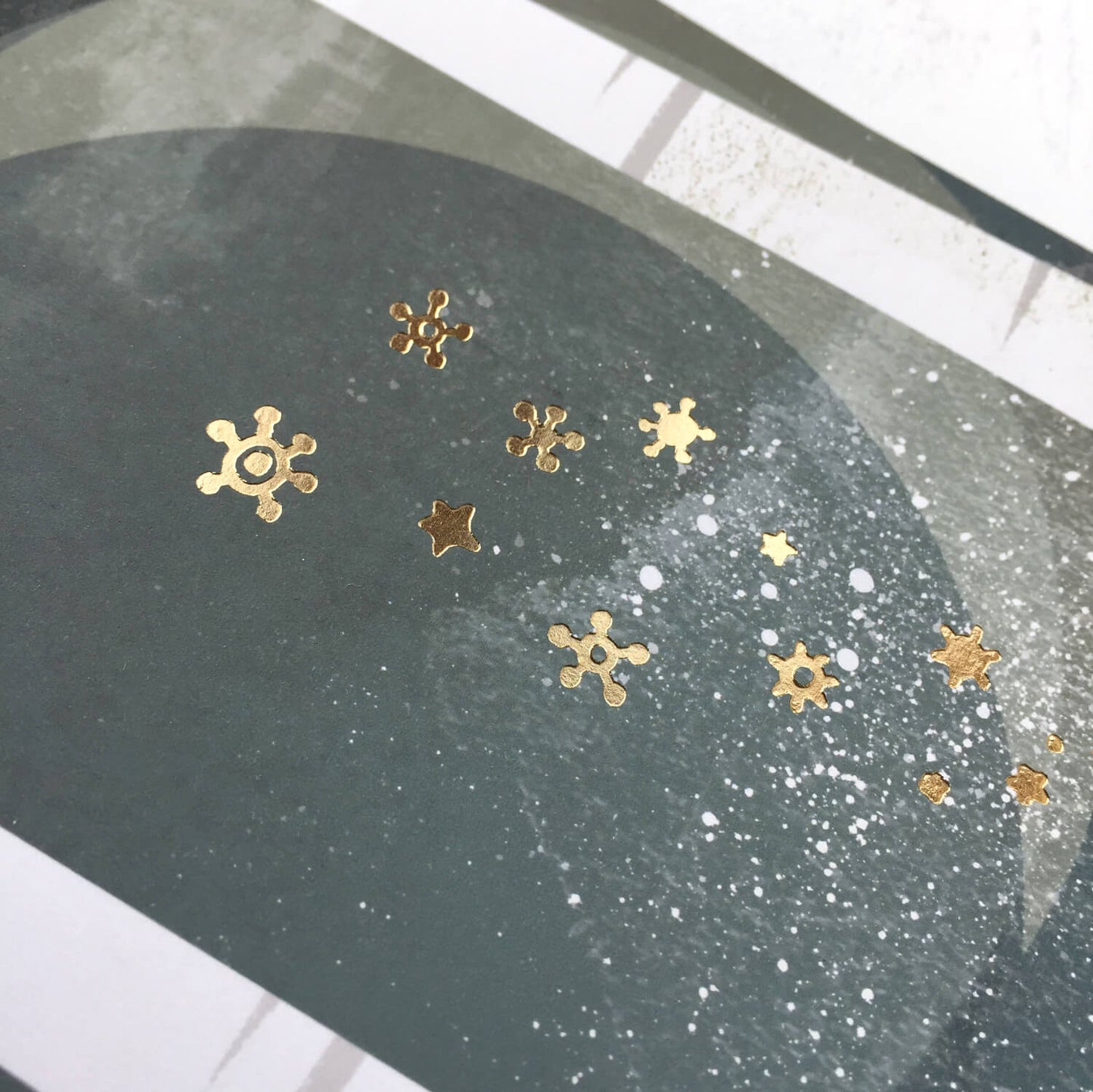 Gold Stars and Snowflakes Close Up Print Detail