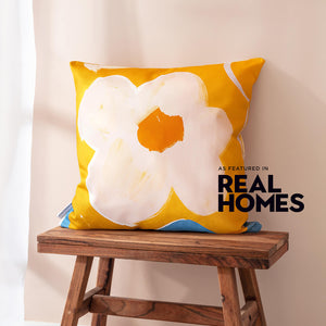Ochre Flower Cushion featured in Real Homes Magazine - The Moonlit Press
