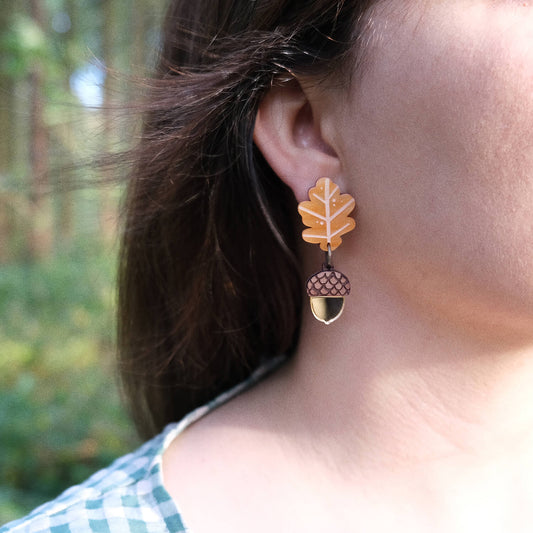 Oak Leaf and Acorn Drop Earrings - The Moonlit Press UK
