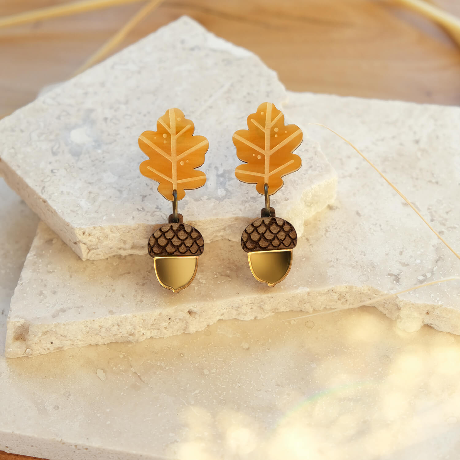 Oak Leaf and Acorn Drop Earrings - The Moonlit Press UK