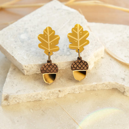 Oak Leaf and Acorn Drops in Gold