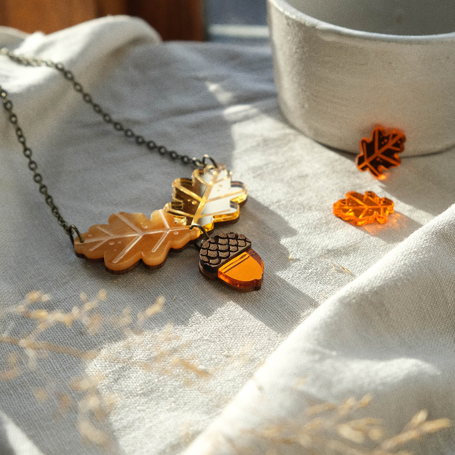 Oak Leaf and Acorn Necklace in Gold - The Moonlit Press