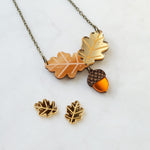 Load image into Gallery viewer, Oak Leaf and Acorn Necklace and Gold Stud Earrings - The Moonlit Press
