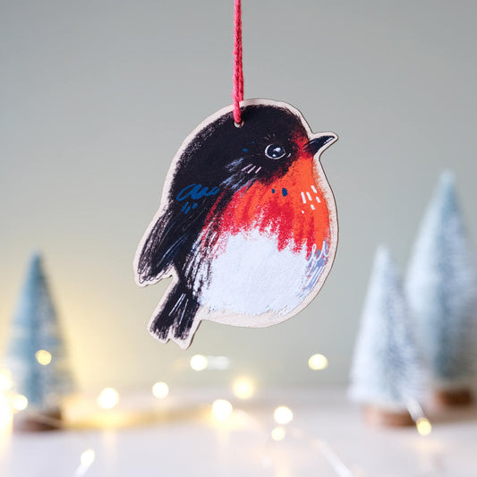 Wooden Robin Christmas Decoration - The Moonlit Press UK