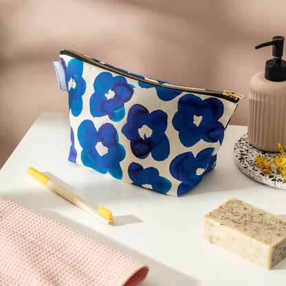Blue Floral Cotton Wash Bag - The Moonlit Press