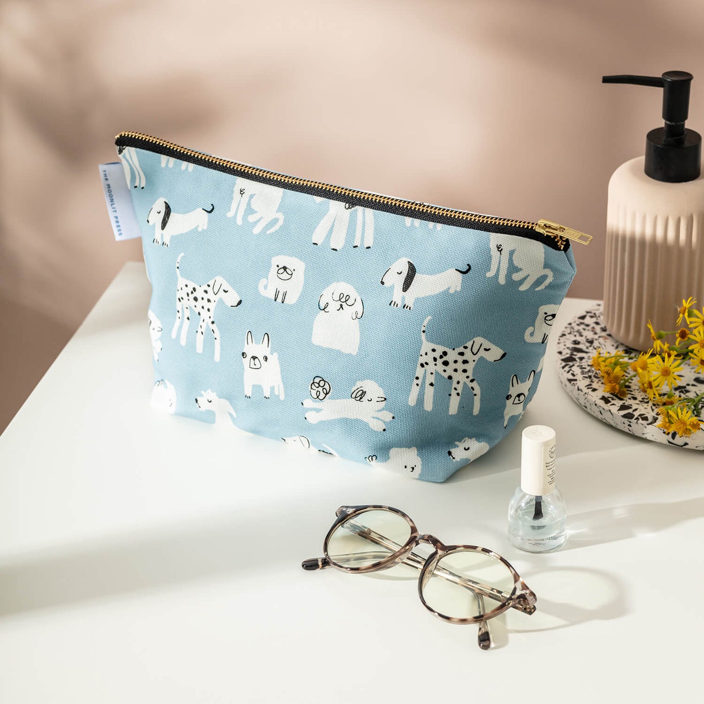 Blue Dog Print Wash Bag - The Moonlit Press