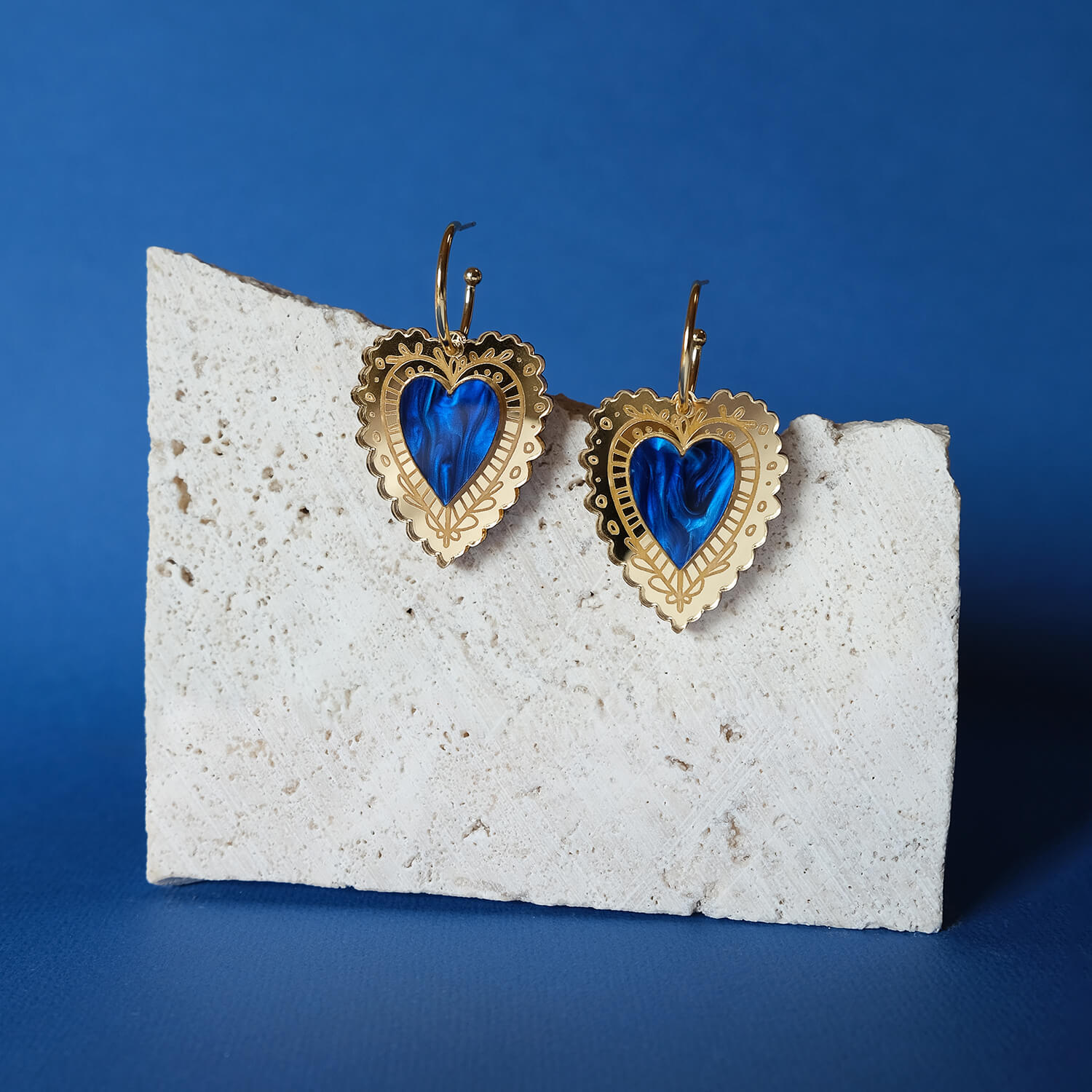 Bridal Something Blue Sacred Heart Hoop Earrings - The Moonlit Press