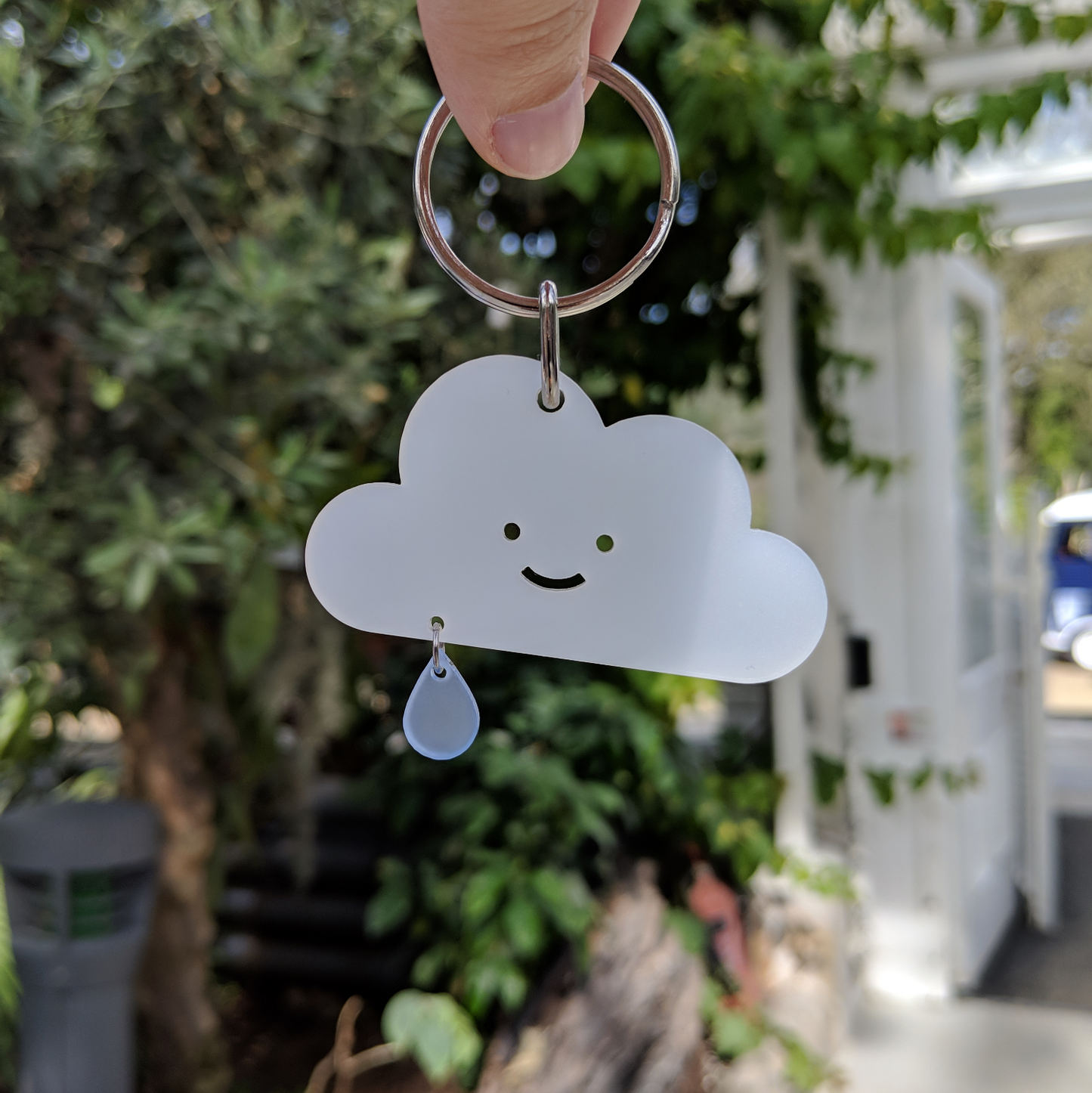 Cloud and Blue Raindrop Keyring