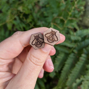 Eco-Friendly Wooden Bee Stud Earrings - The Moonlit Press