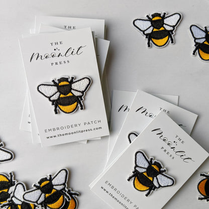 Embroidered bee patch with eco friendly packaging