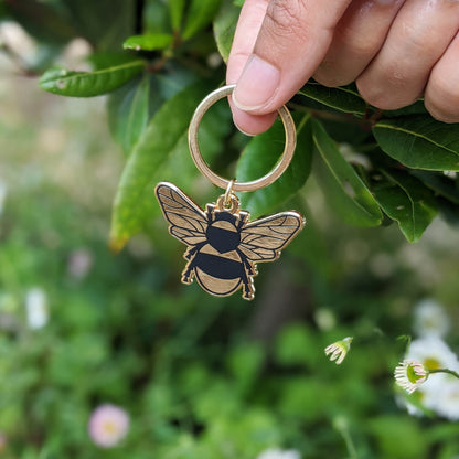 Gold Bee Enamel Keyring - The Moonlit Press