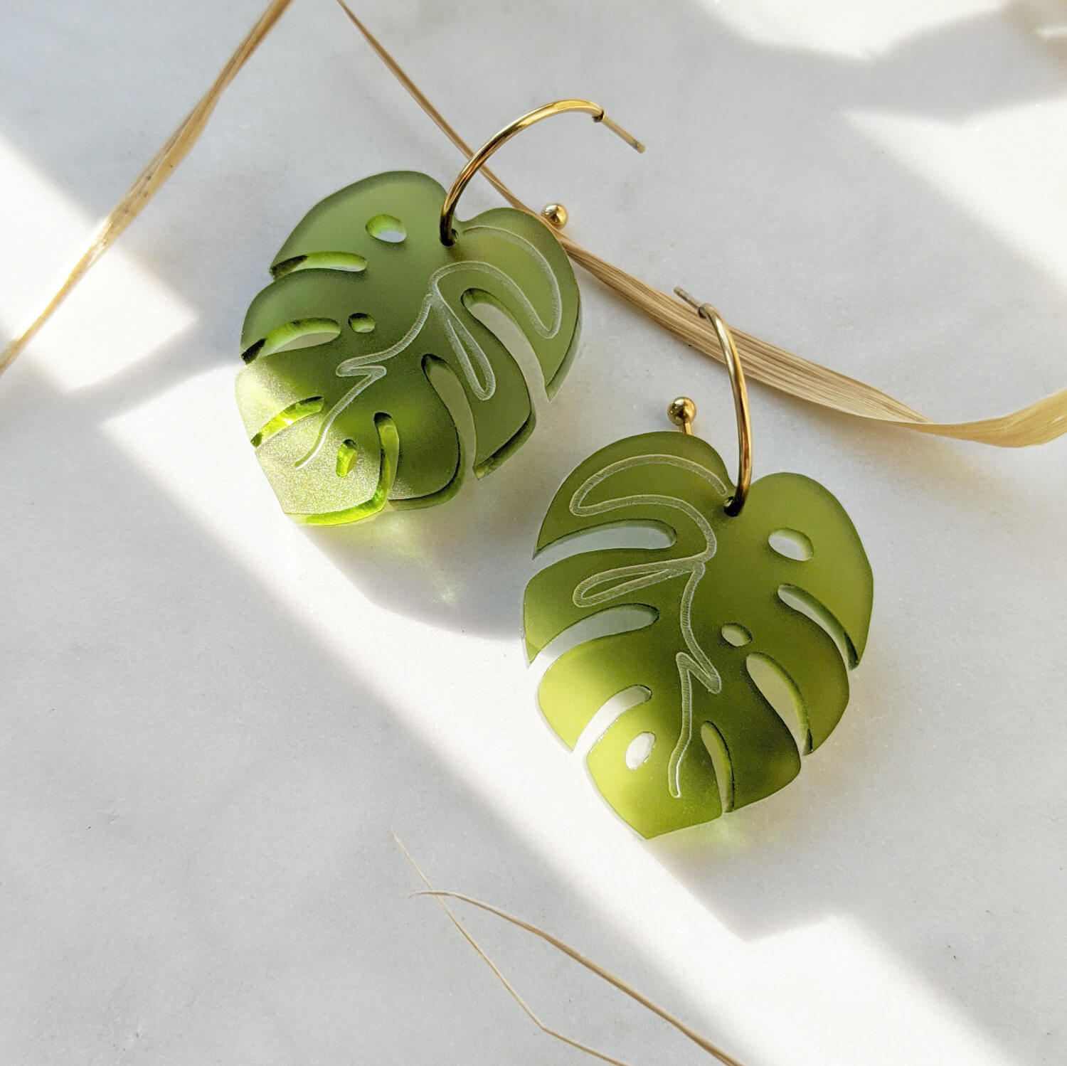 Green Monstera Hoop Earrings - The Moonlit Press
