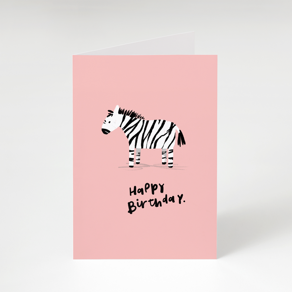 Pink Zebra Happy Birthday Card - The Moonlit Press