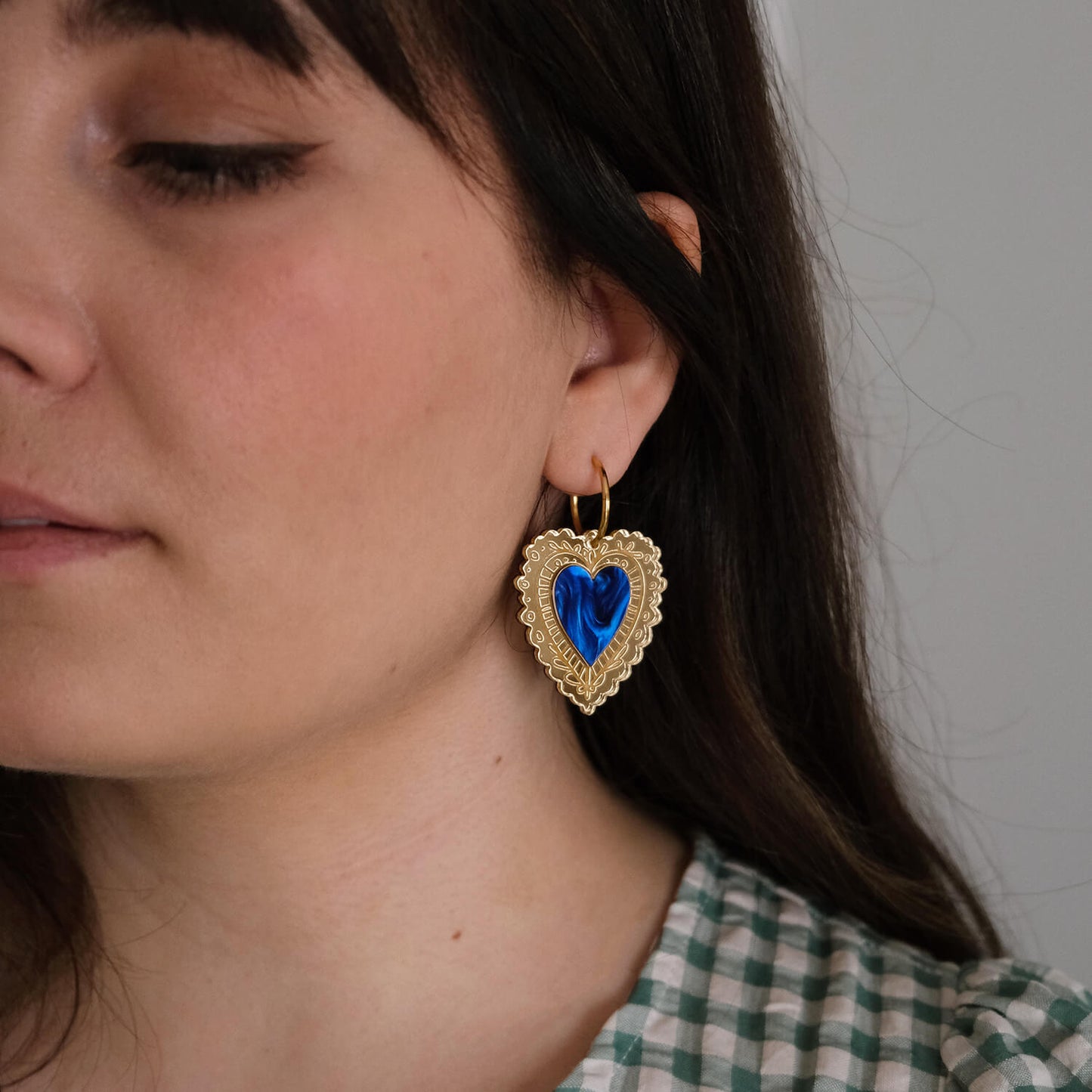 Sacred Heart Hoop Earrings Worn with Summer Dress - The Moonlit Press