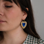 Load image into Gallery viewer, Sacred Heart Hoop Earrings Worn with Summer Dress - The Moonlit Press
